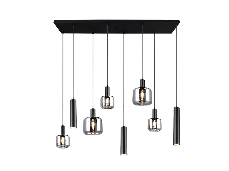 Lampada a sospensione 2 luci, metallo, nero opaco, 118x150x34 cm, Mataro