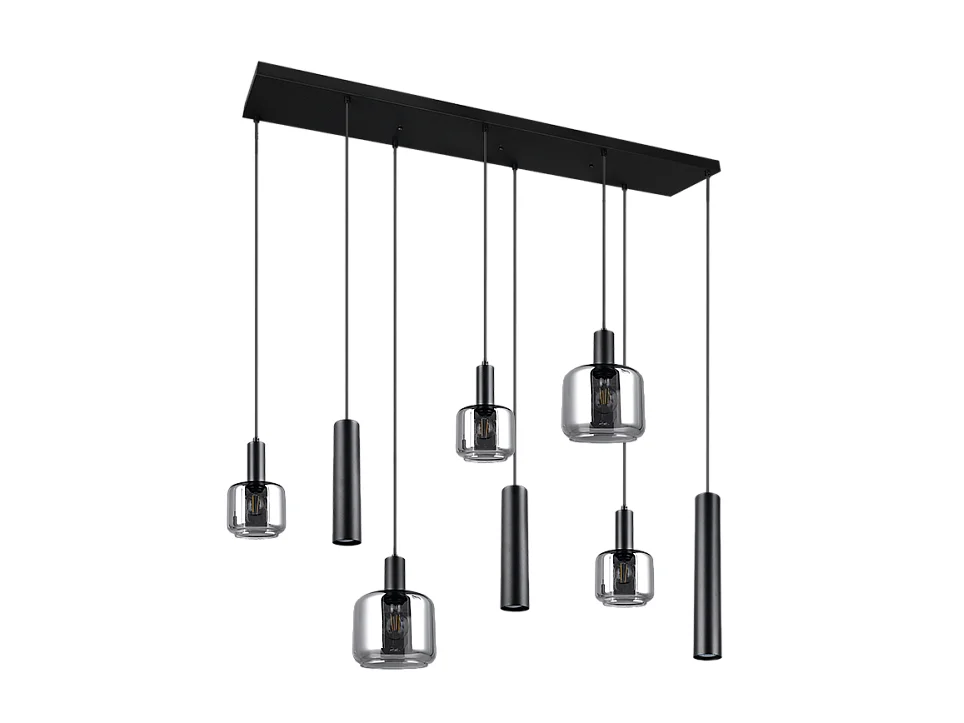 Lampada a sospensione 2 luci, metallo, nero opaco, 118x150x34 cm, Mataro