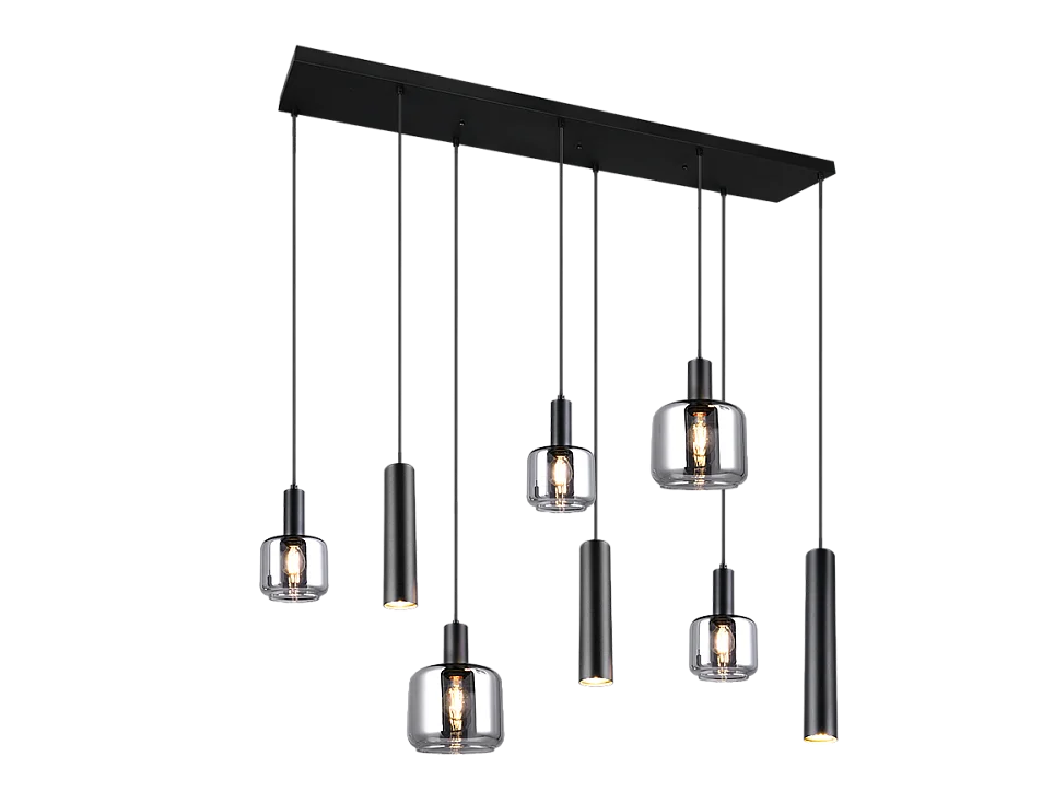 Lampada a sospensione 2 luci, metallo, nero opaco, 118x150x34 cm, Mataro