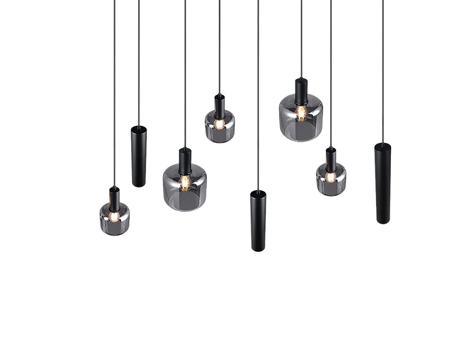 Lampada a sospensione 2 luci, metallo, nero opaco, 118x150x34 cm, Mataro