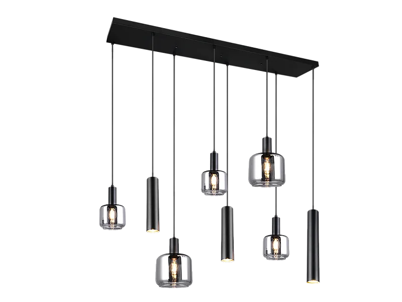 Lampada a sospensione 2 luci, metallo, nero opaco, 118x150x34 cm, Mataro