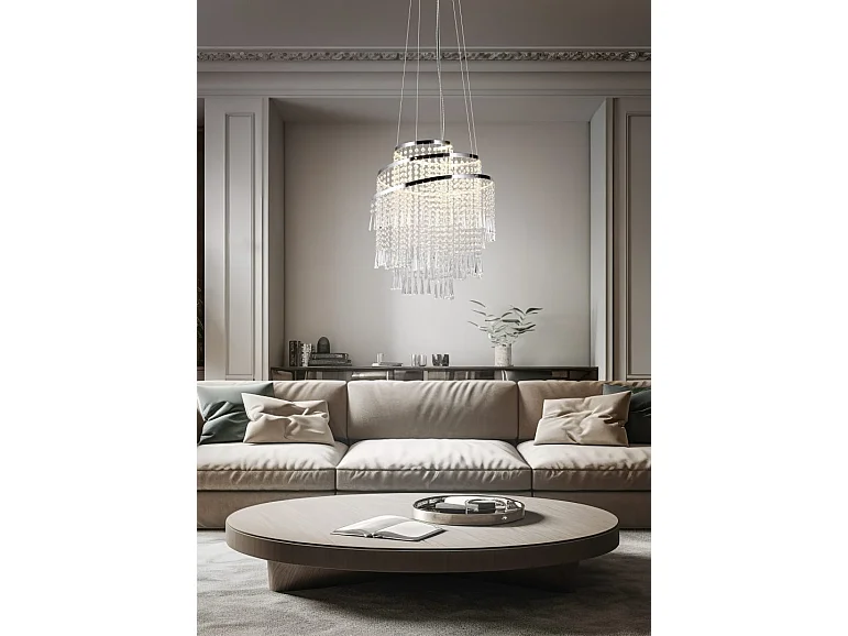 Lampada a sospensione LED, metallo, cromo, 48x150x48 cm, Pomp