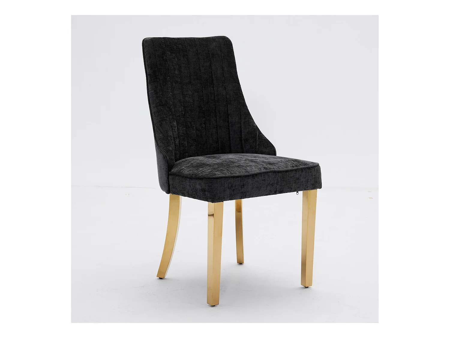 Lot de 2 chaises noir avec pieds dorés, chenille floquée en rayonne
