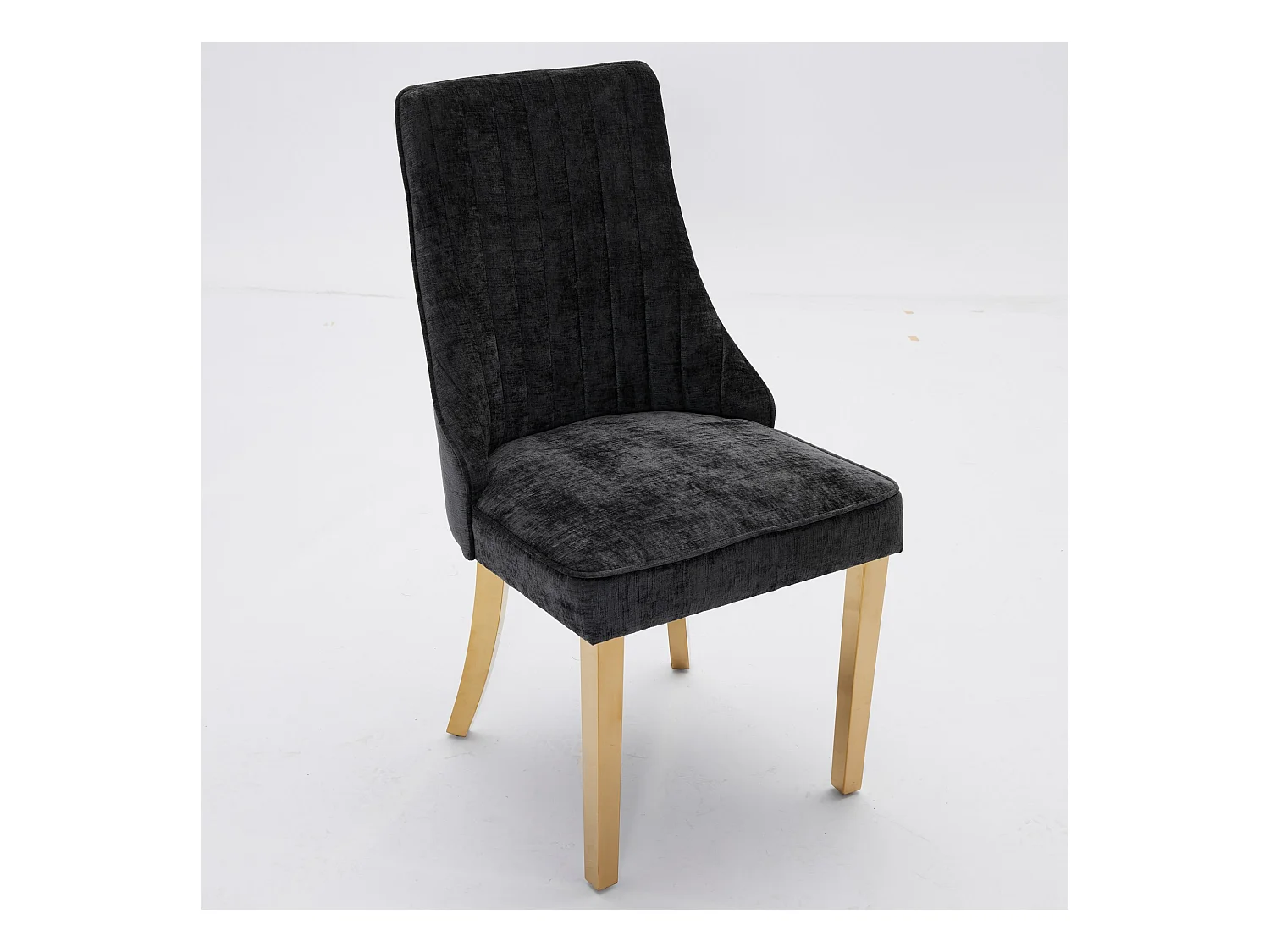 Lot de 2 chaises noir avec pieds dorés, chenille floquée en rayonne