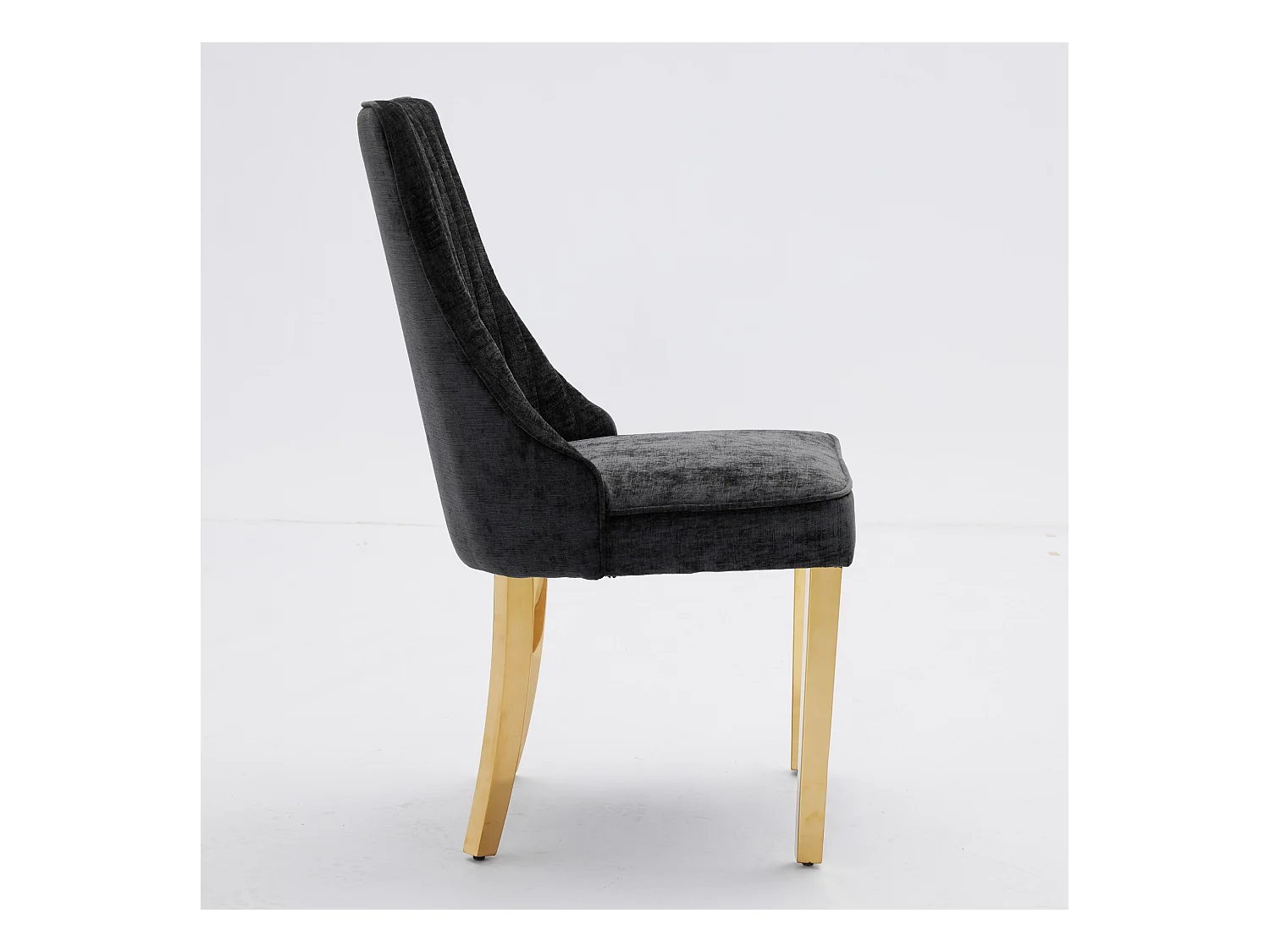 Lot de 2 chaises noir avec pieds dorés, chenille floquée en rayonne