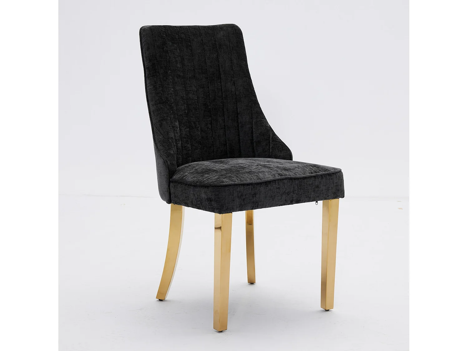 Lot de 2 chaises noir avec pieds dorés, chenille floquée en rayonne