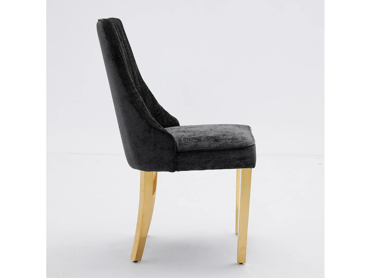 Lot de 2 chaises noir avec pieds dorés, chenille floquée en rayonne