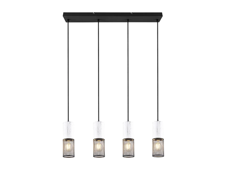 Lampada a sospensione 4 luci, metallo, nero, 65x150x9 cm, Tosh