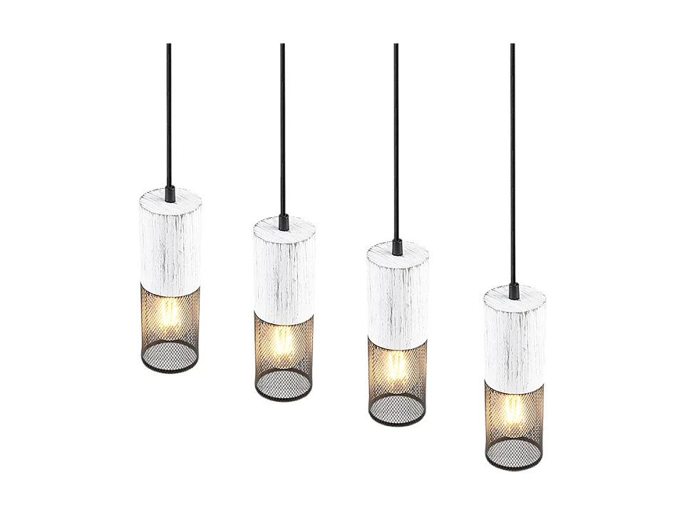 Lampada a sospensione 4 luci, metallo, nero, 65x150x9 cm, Tosh