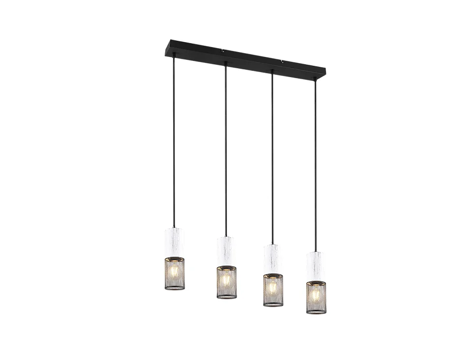 Lampada a sospensione 4 luci, metallo, nero, 65x150x9 cm, Tosh