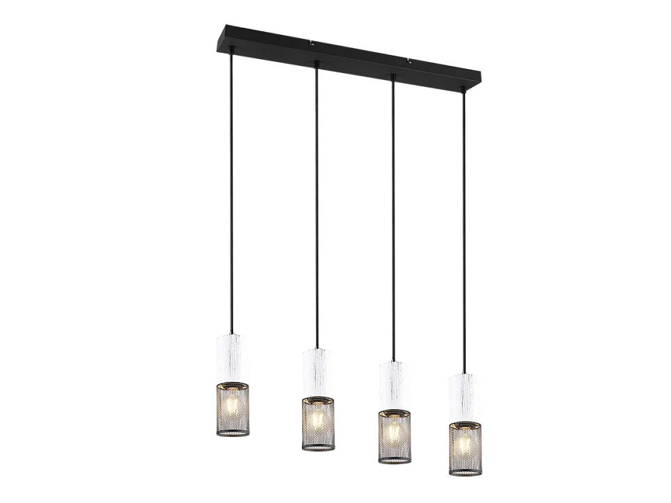 Lampada a sospensione 4 luci, metallo, nero, 65x150x9 cm, Tosh