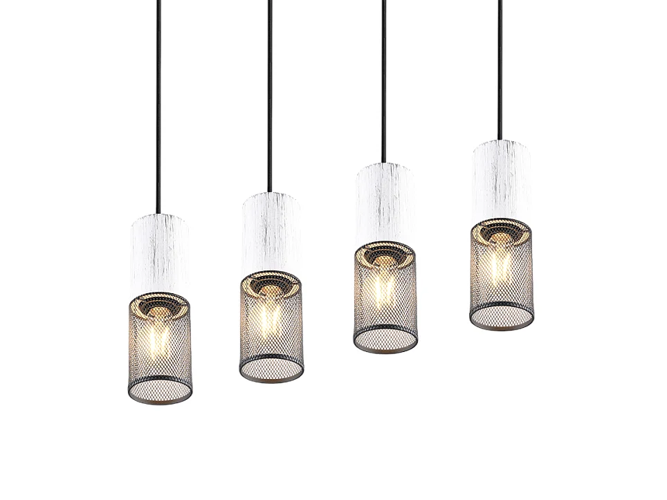 Lampada a sospensione 4 luci, metallo, nero, 65x150x9 cm, Tosh