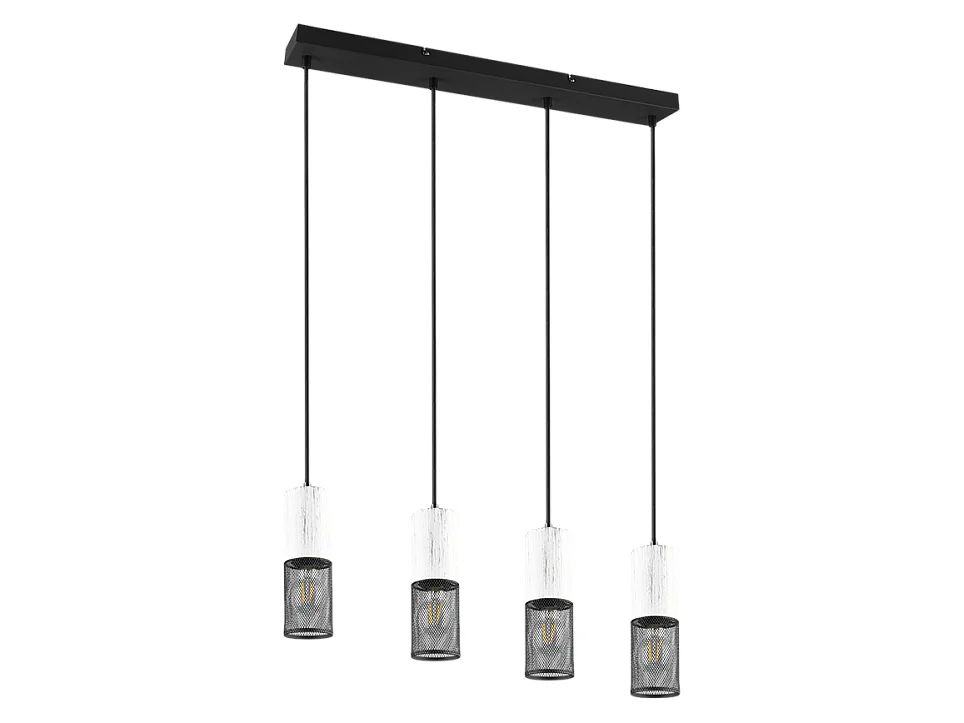 Lampada a sospensione 4 luci, metallo, nero, 65x150x9 cm, Tosh