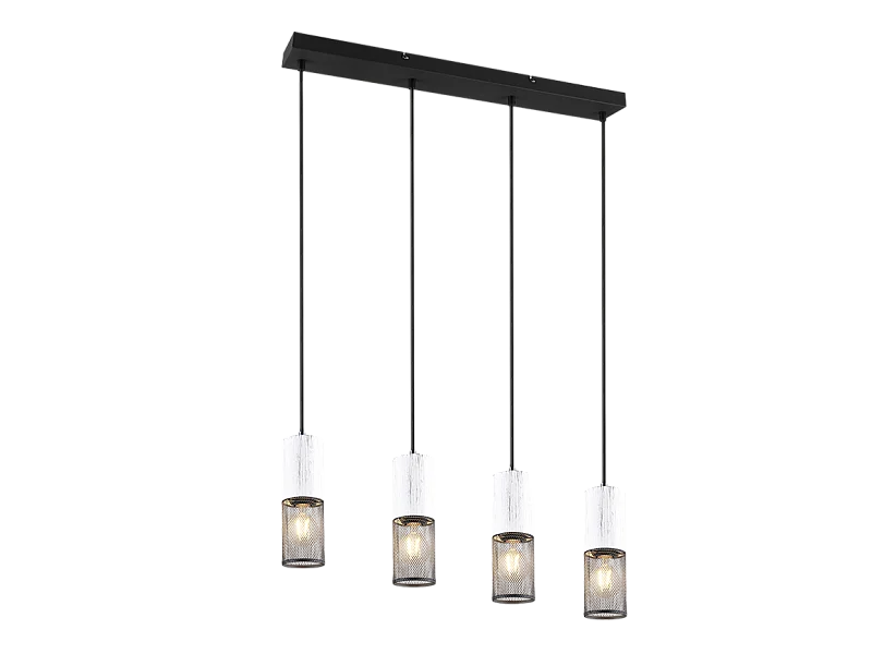 Lampada a sospensione 4 luci, metallo, nero, 65x150x9 cm, Tosh