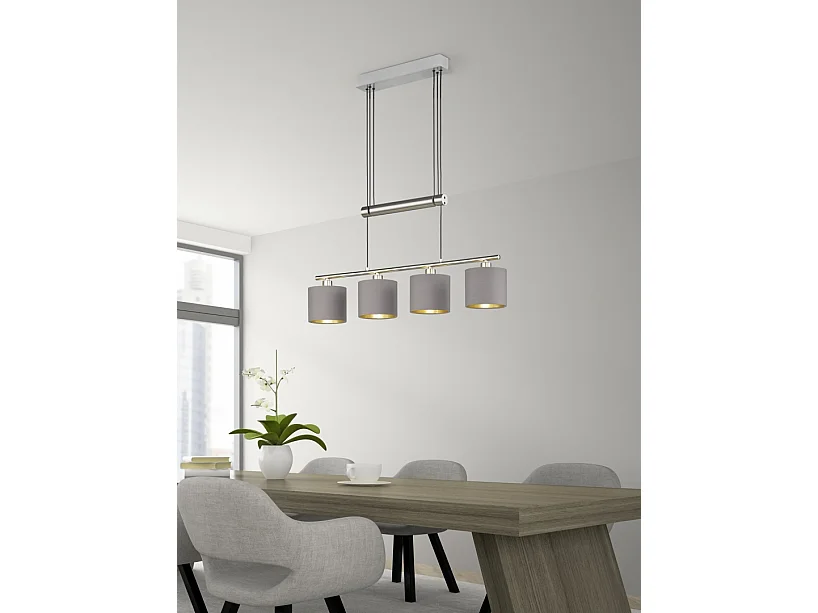 Lampada a sospensione 4 luci, metallo, nichel opaco, 77x150x13,5 cm, Garda