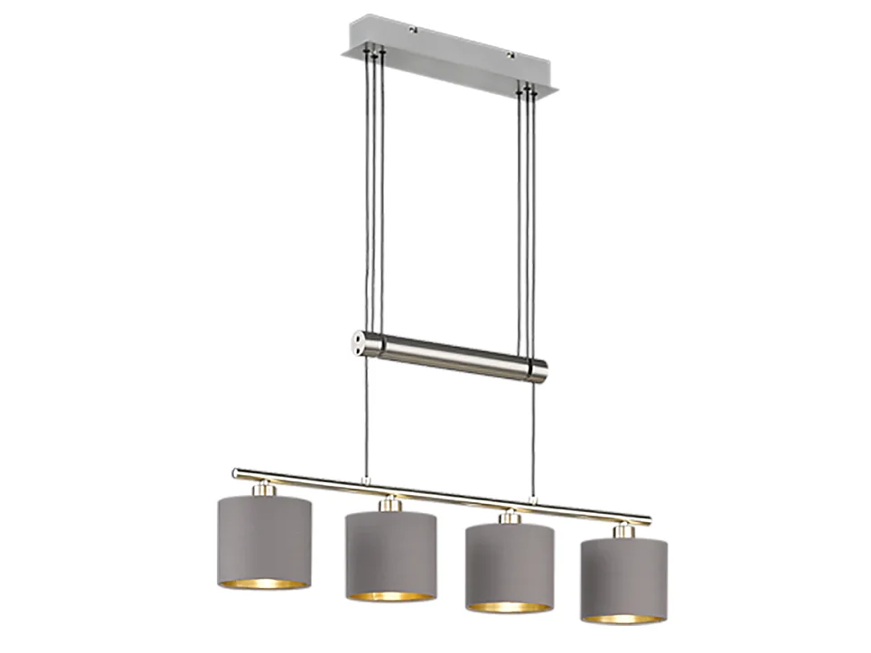 Lampada a sospensione 4 luci, metallo, nichel opaco, 77x150x13,5 cm, Garda