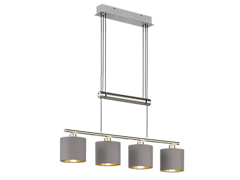 Lampada a sospensione 4 luci, metallo, nichel opaco, 77x150x13,5 cm, Garda