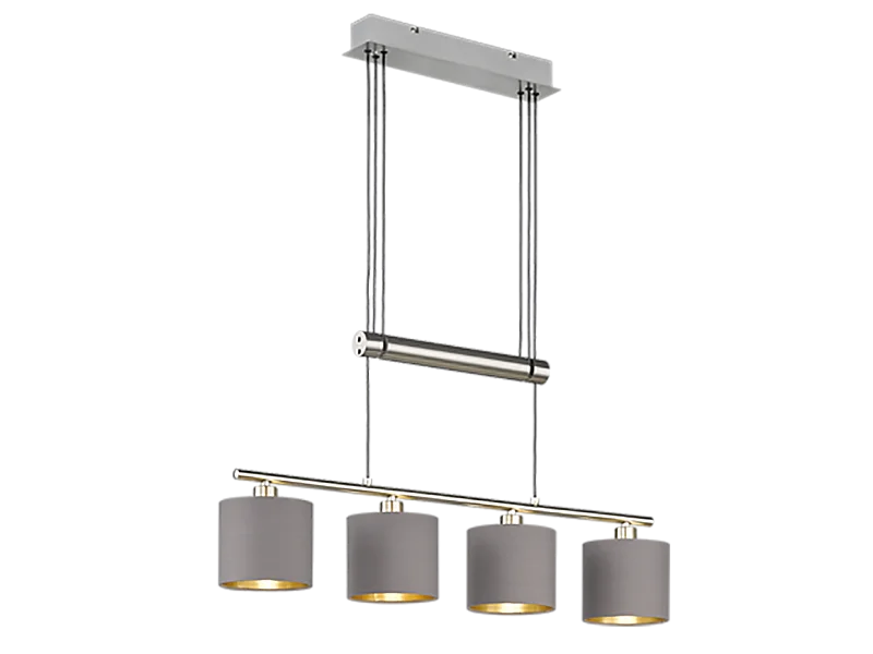 Lampada a sospensione 4 luci, metallo, nichel opaco, 77x150x13,5 cm, Garda