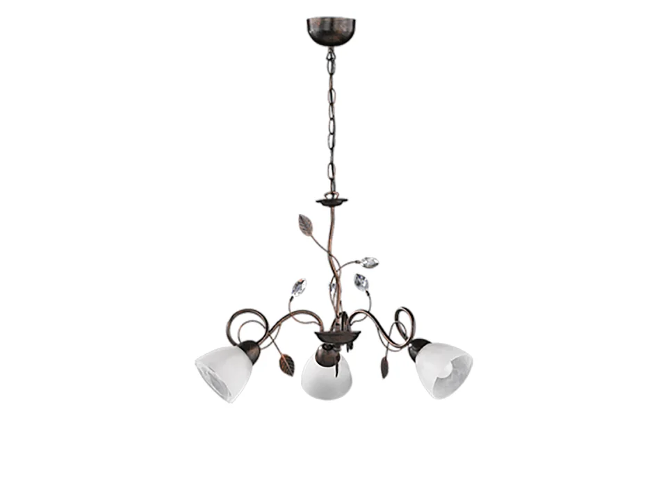 Lampada a sospensione 3 luci, metallo, ruggine anticato, 70x150x70 cm, Traditio