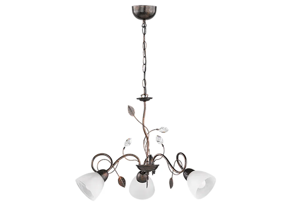 Lampada a sospensione 3 luci, metallo, ruggine anticato, 70x150x70 cm, Traditio