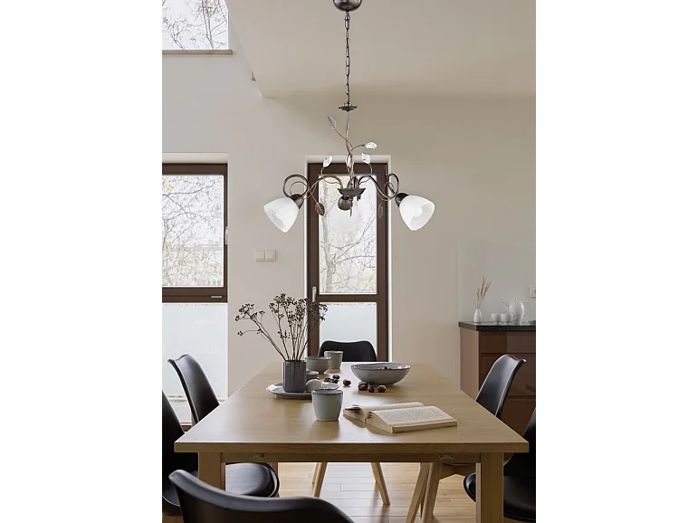 Lampada a sospensione 3 luci, metallo, ruggine anticato, 70x150x70 cm, Traditio