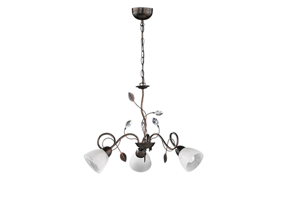 Lampada a sospensione 3 luci, metallo, ruggine anticato, 70x150x70 cm, Traditio