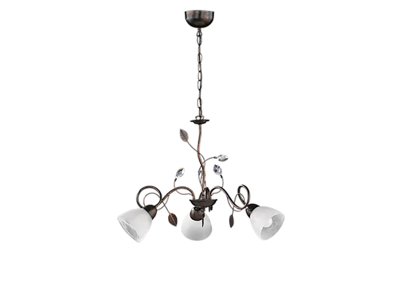Lampada a sospensione 3 luci, metallo, ruggine anticato, 70x150x70 cm, Traditio