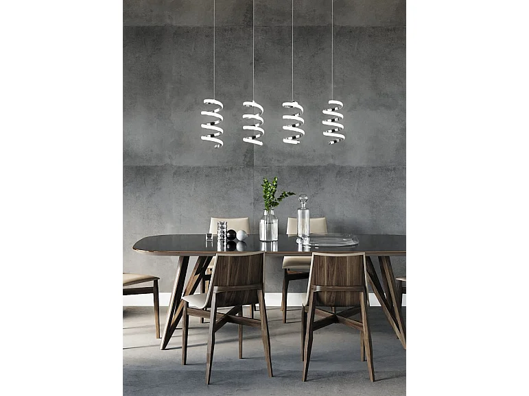 Lampada a sospensione LED 4 luci, metallo, cromo, 91,5x150x13,5 cm, Laola