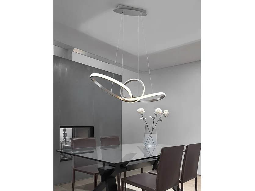 Lampada a sospensione LED, metallo, nichel opaco, 80x150x26,5 cm, Sansa