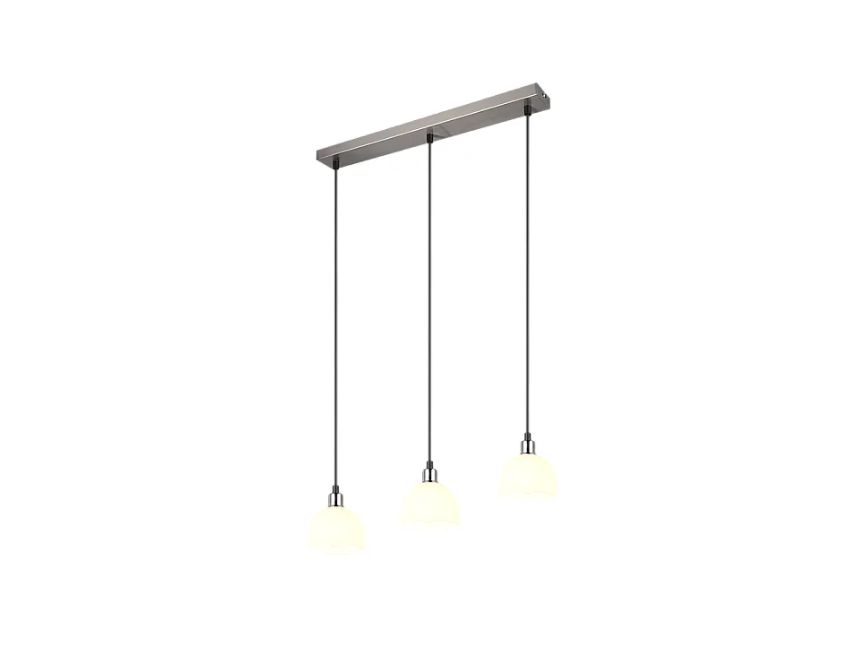 Lampada a sospensione 3 luci, metallo, nichel opaco, 60x150x12 cm, Molly
