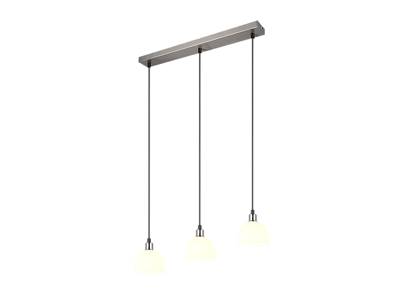 Lampada a sospensione 3 luci, metallo, nichel opaco, 60x150x12 cm, Molly
