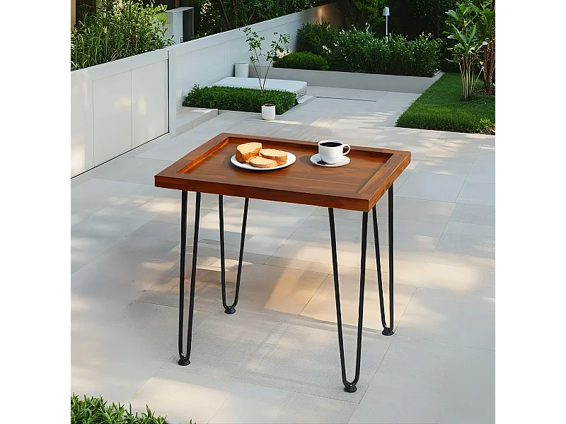 Table basse en bois texturé, pieds noirs 55,5x45x53cm