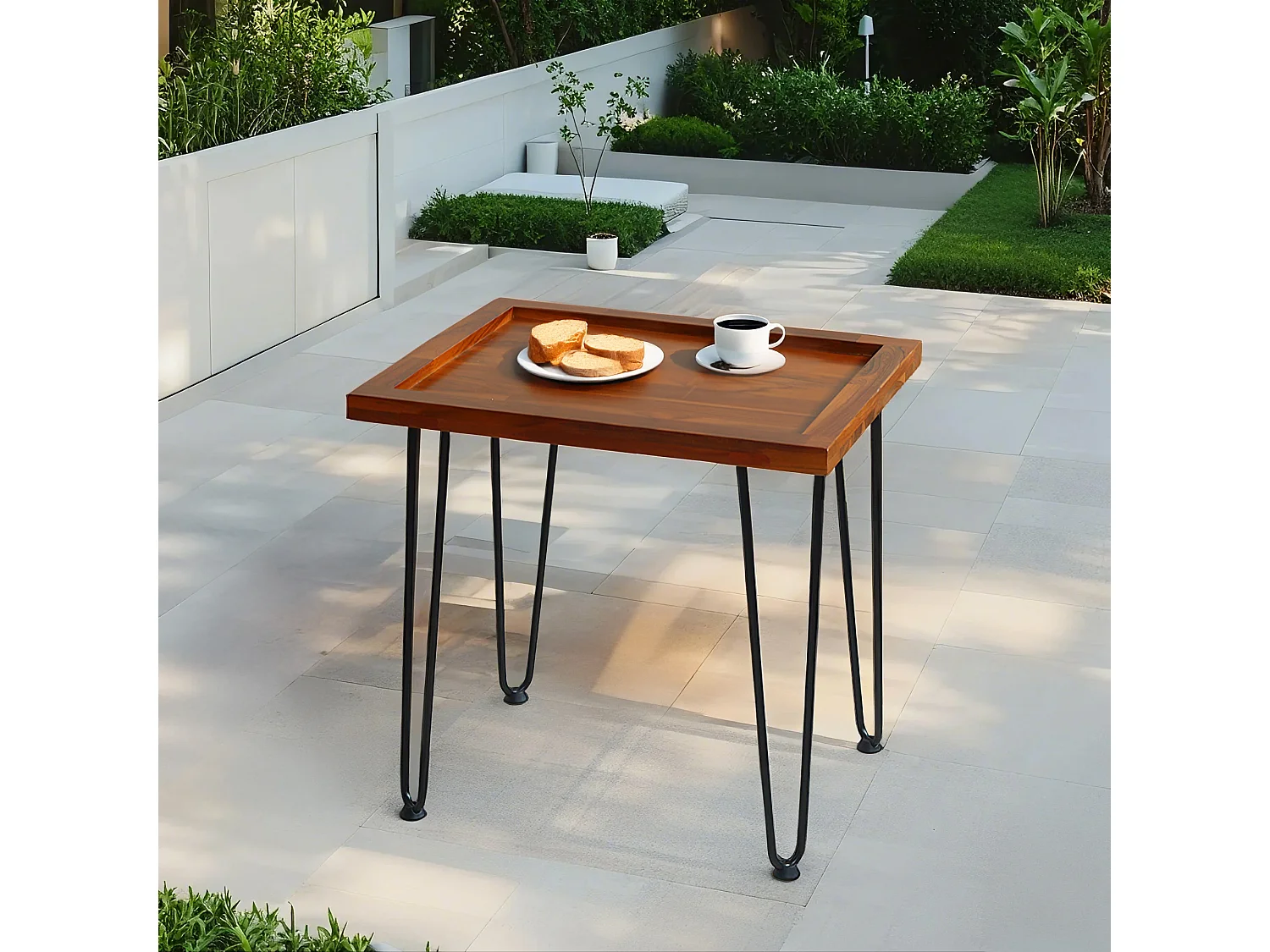 Table basse en bois texturé, pieds noirs 55,5x45x53cm