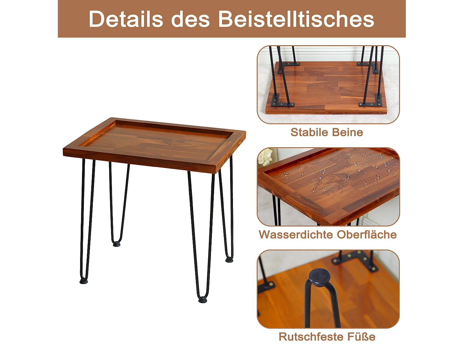 Table basse en bois texturé, pieds noirs 55,5x45x53cm