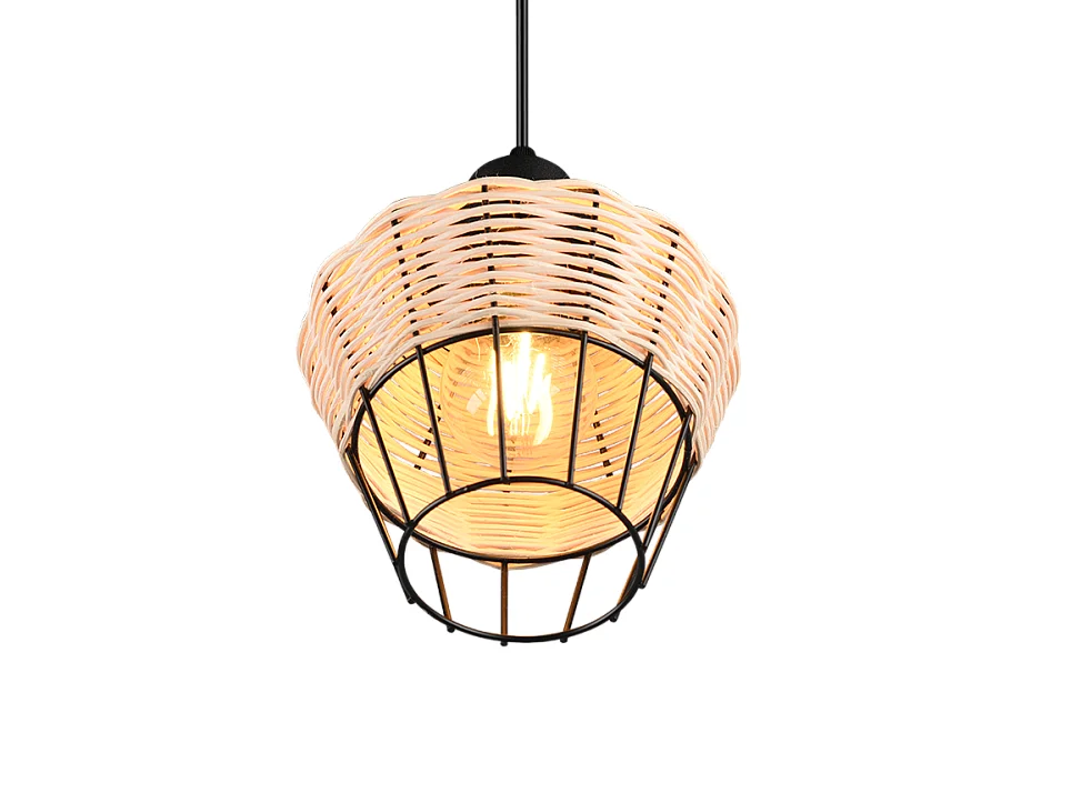 Lampada a sospensione, reticolo rattan, naturale, 17,5x150x17,5 cm, Borka