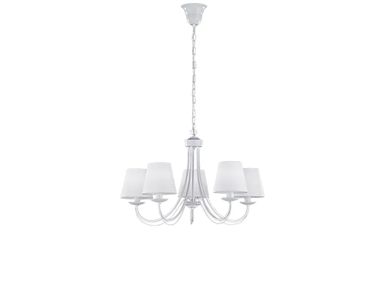 Lampada a sospensione 5 luci, metallo, bianco opaco, 70x150x70 cm, Cortez