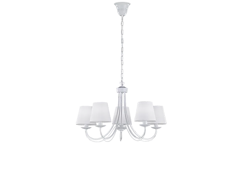 Lampada a sospensione 5 luci, metallo, bianco opaco, 70x150x70 cm, Cortez