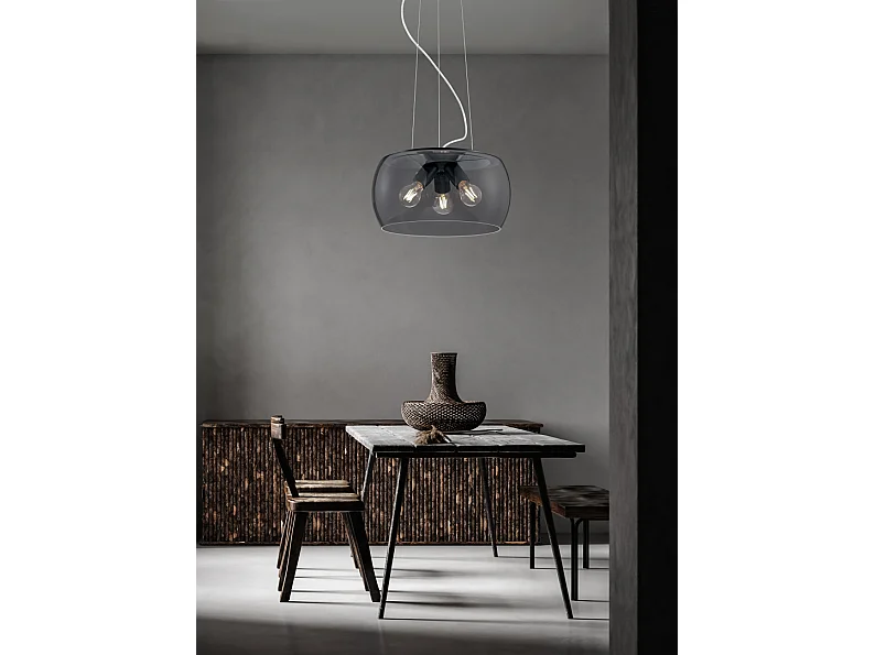 Lampada a sospensione 3 luci, metallo, antracite, 40x150x40 cm, Valente