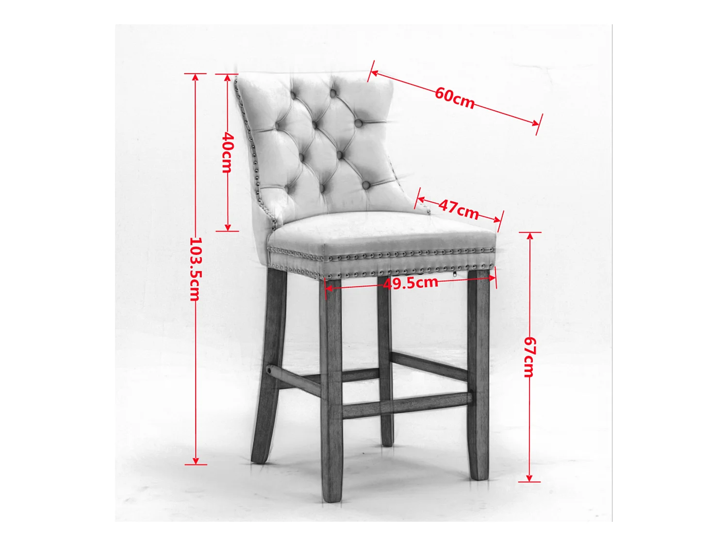 Lot de 2 chaises en velours bleu avec capitonnage à boutons et garniture à têtes de clous, pieds en bois