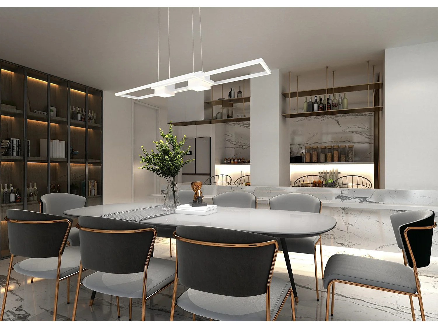 Lampada a sospensione LED, alluminio, bianco opaco, 100x150x28 cm, Albany