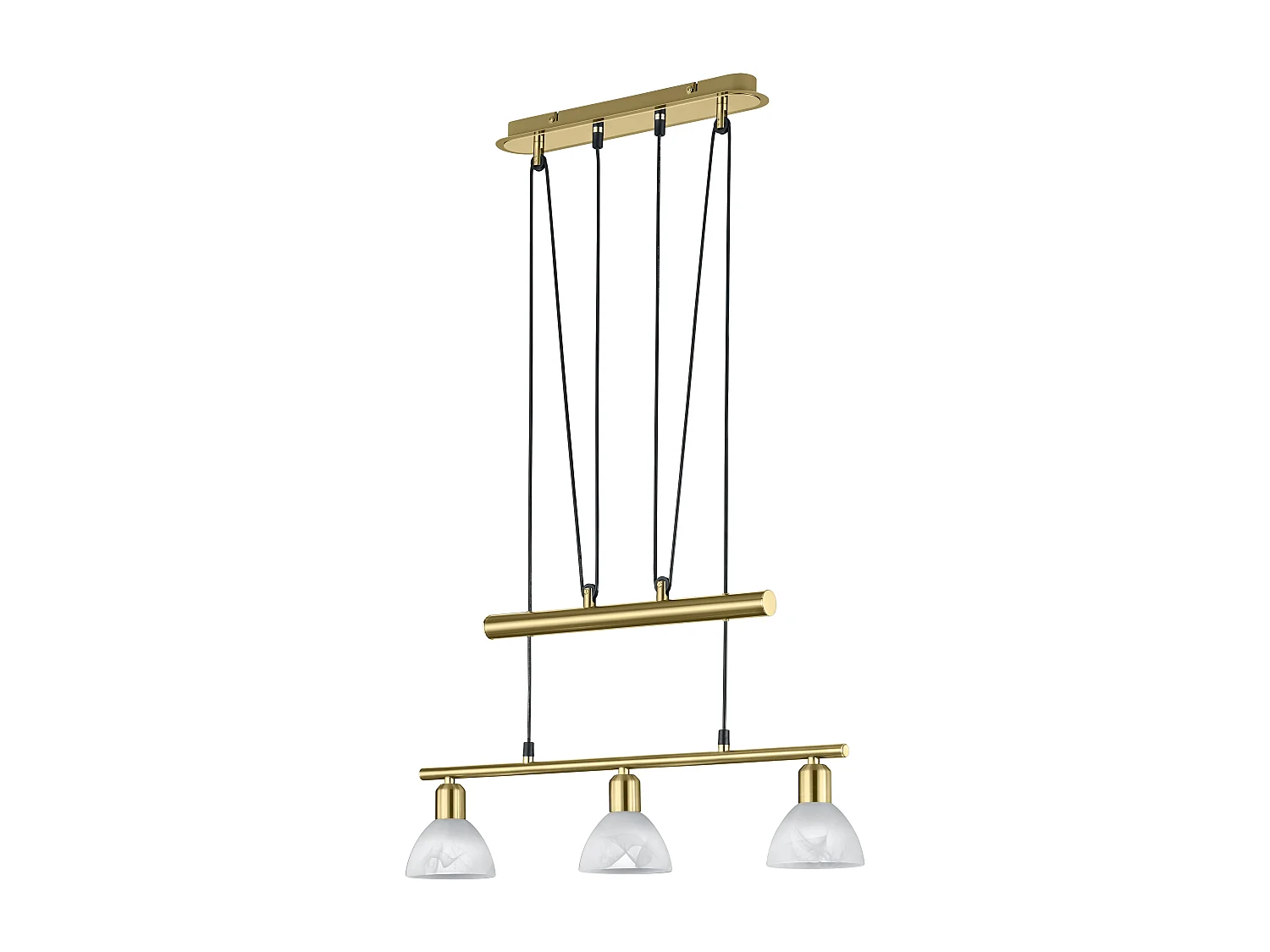 Lampada a sospensione LED 3 luci, metallo, ottone satinato, 60,5x160x11 cm, Levisto