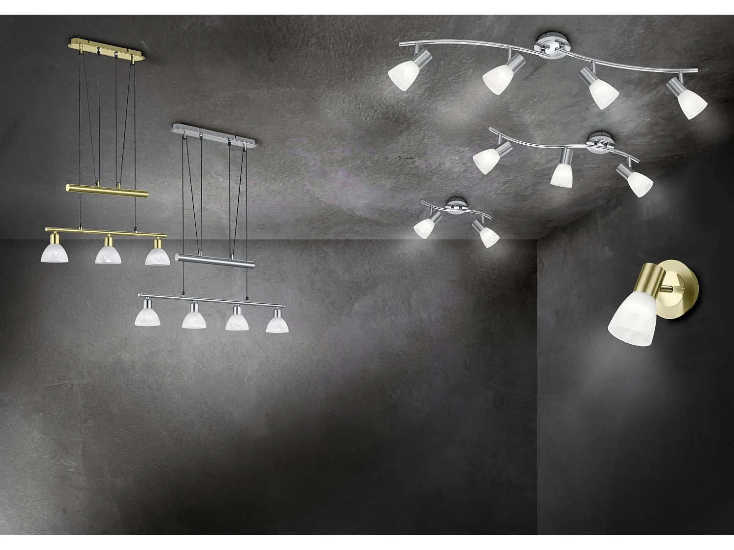 Lampada a sospensione LED 3 luci, metallo, ottone satinato, 60,5x160x11 cm, Levisto