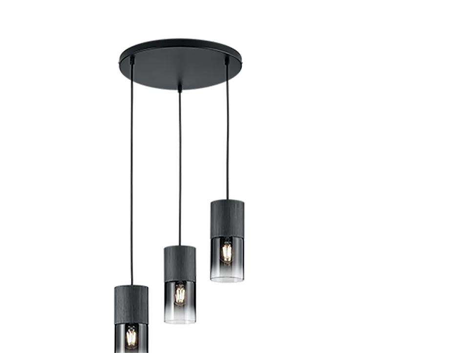 Lampada a sospensione 3 luci, metallo, nero opaco, 37x150x37 cm, Robin