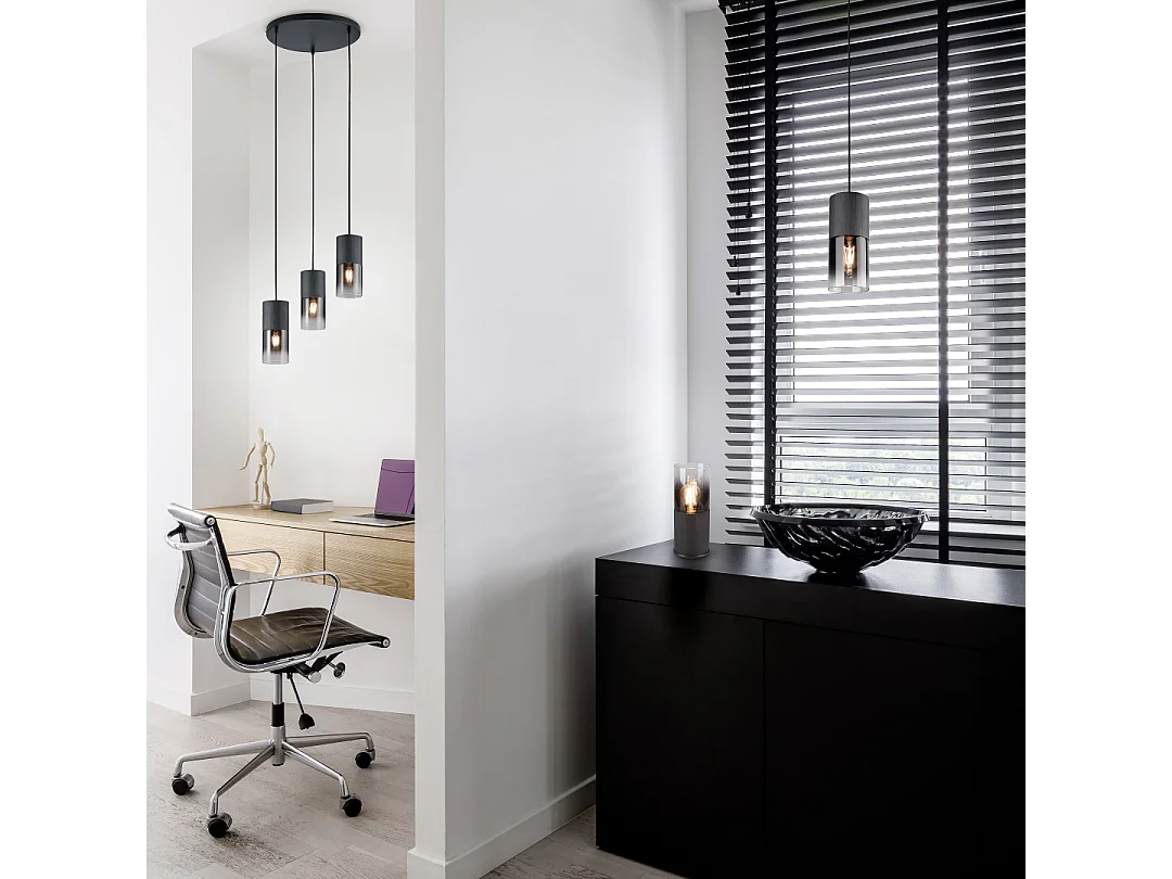 Lampada a sospensione 3 luci, metallo, nero opaco, 37x150x37 cm, Robin