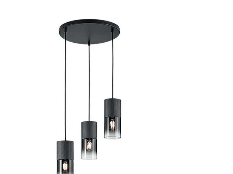 Lampada a sospensione 3 luci, metallo, nero opaco, 37x150x37 cm, Robin
