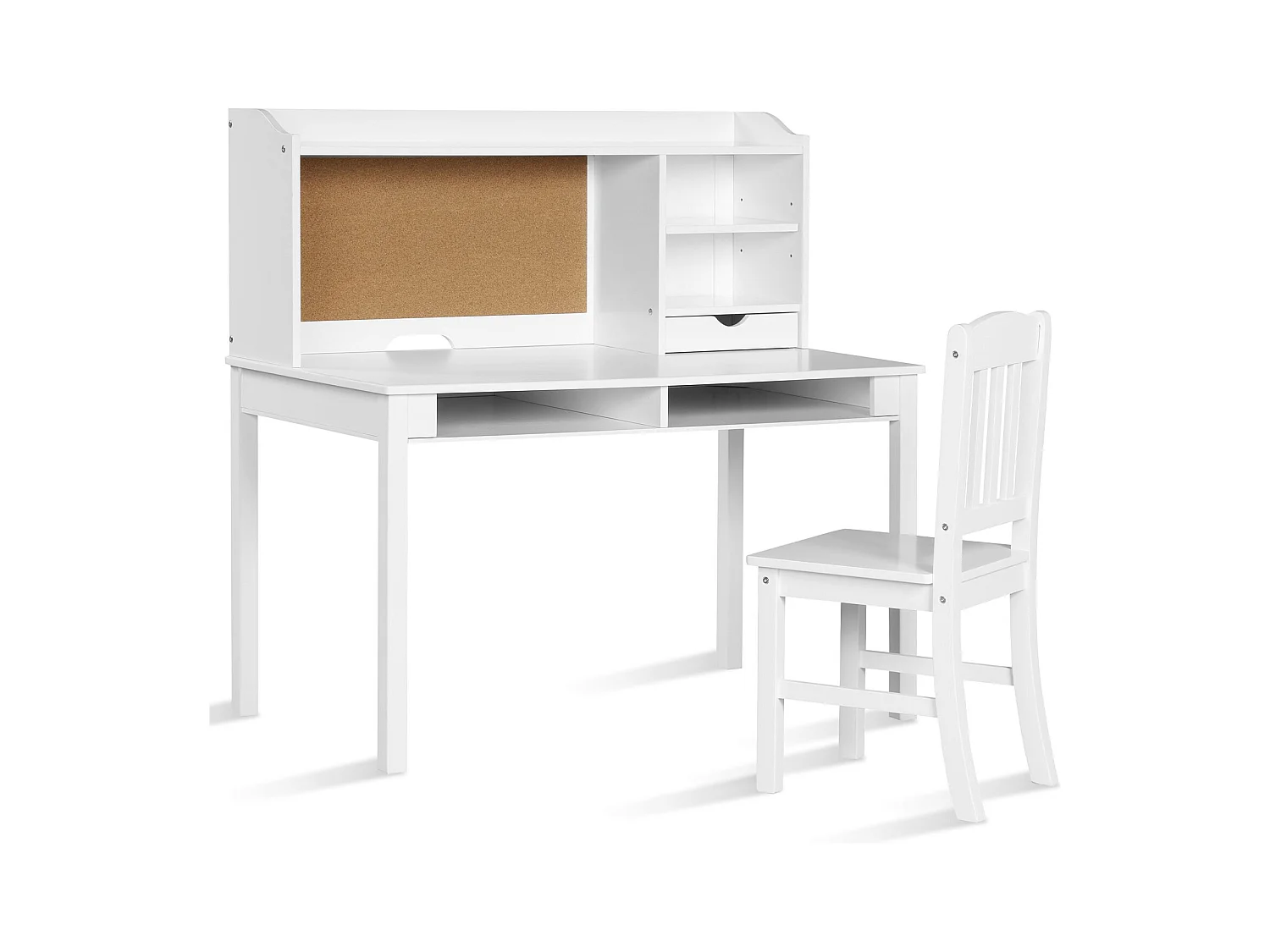 Kinderschreibtisch Set mit Pinnwand Schreibtisch Kinder mit Stuhl Jugendschreibtisch mit Aufsatz Schubladen & verstellbarem Regal Weiß
