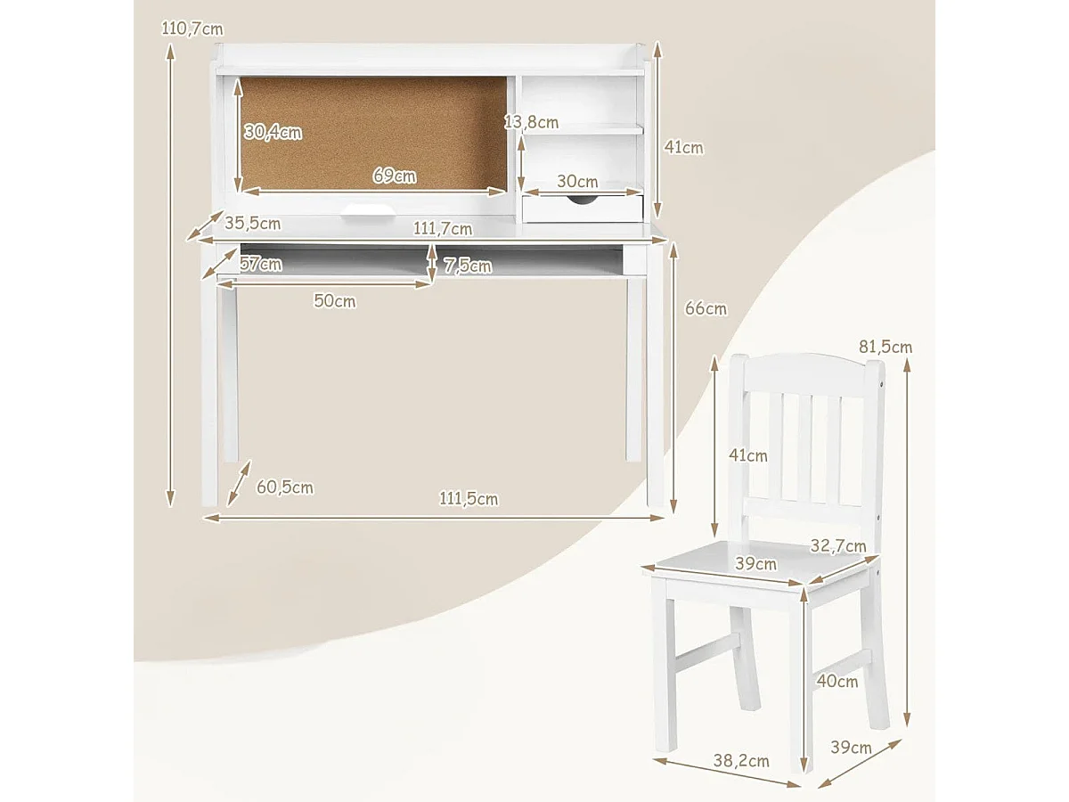 Set di scrivanie per bambini con bacheca Scrivania per bambini con sedia Scrivania per studenti grigia