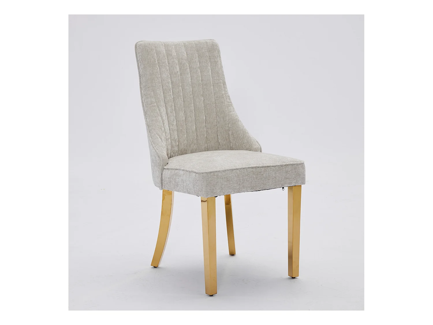 Lot de 2 chaises beige avec pieds dorés, chenille floquée en rayonne