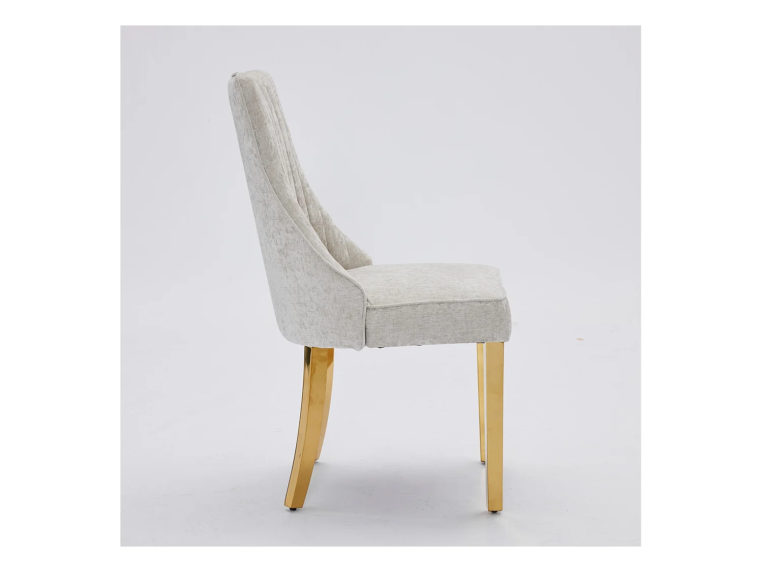 Lot de 2 chaises beige avec pieds dorés, chenille floquée en rayonne