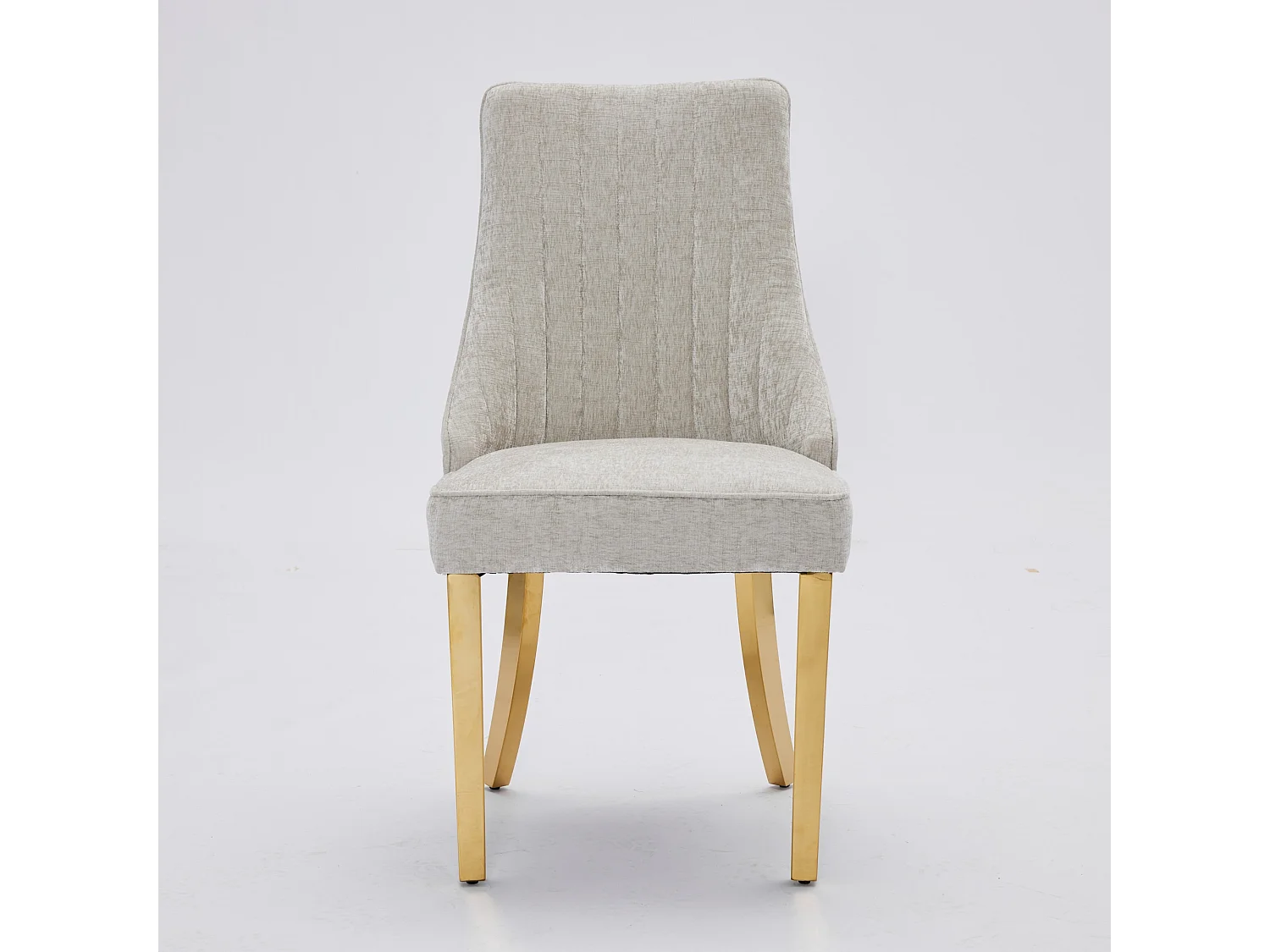 Lot de 2 chaises beige avec pieds dorés, chenille floquée en rayonne